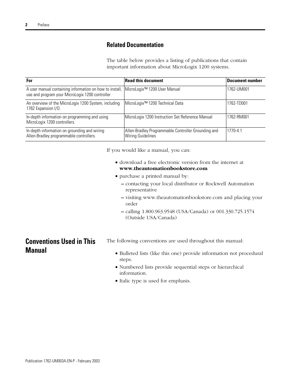 Conventions used in this manual, Related documentation | Rockwell Automation 1762-IR4 RTD/Resistance Input Module User Manual | Page 8 / 104