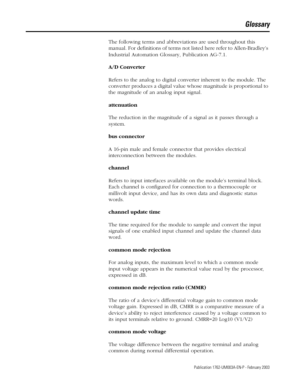 Glossary | Rockwell Automation 1762-IR4 RTD/Resistance Input Module User Manual | Page 91 / 104