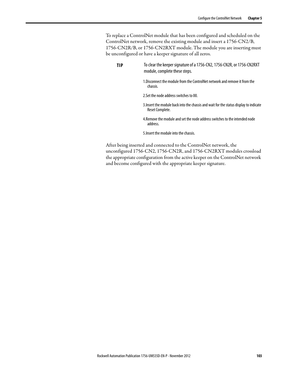 Set the node address switches to 00, Insert the module into the chassis | Rockwell Automation 1756-RMxx ControlLogix Enhanced Redundancy System User Manual User Manual | Page 103 / 296