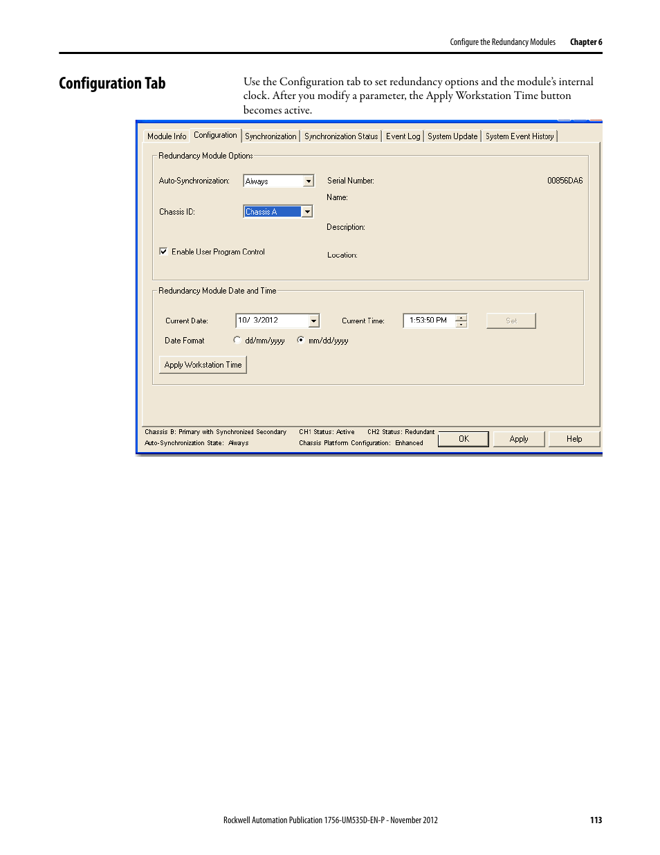Configuration tab | Rockwell Automation 1756-RMxx ControlLogix Enhanced Redundancy System User Manual User Manual | Page 113 / 296