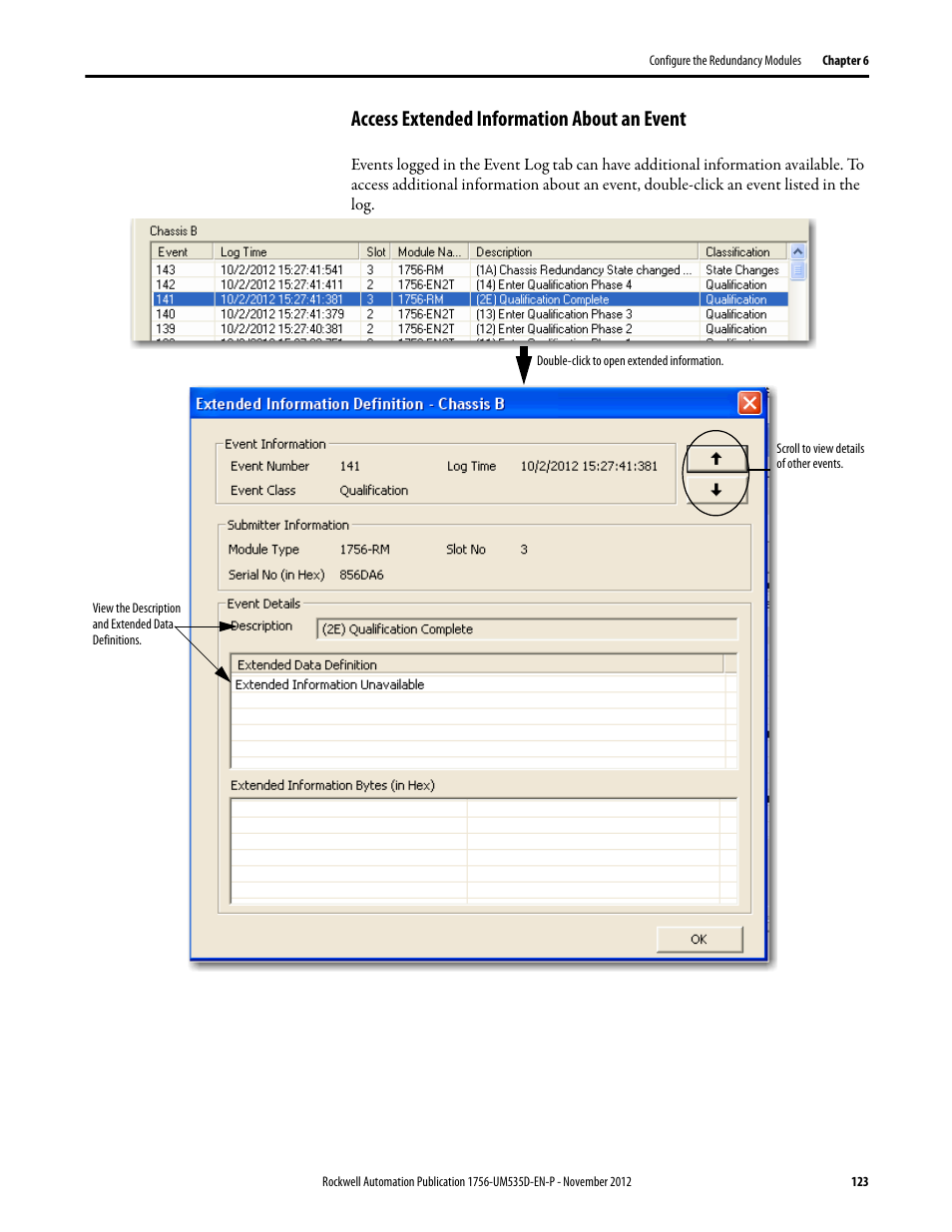 Access extended information about an event | Rockwell Automation 1756-RMxx ControlLogix Enhanced Redundancy System User Manual User Manual | Page 123 / 296