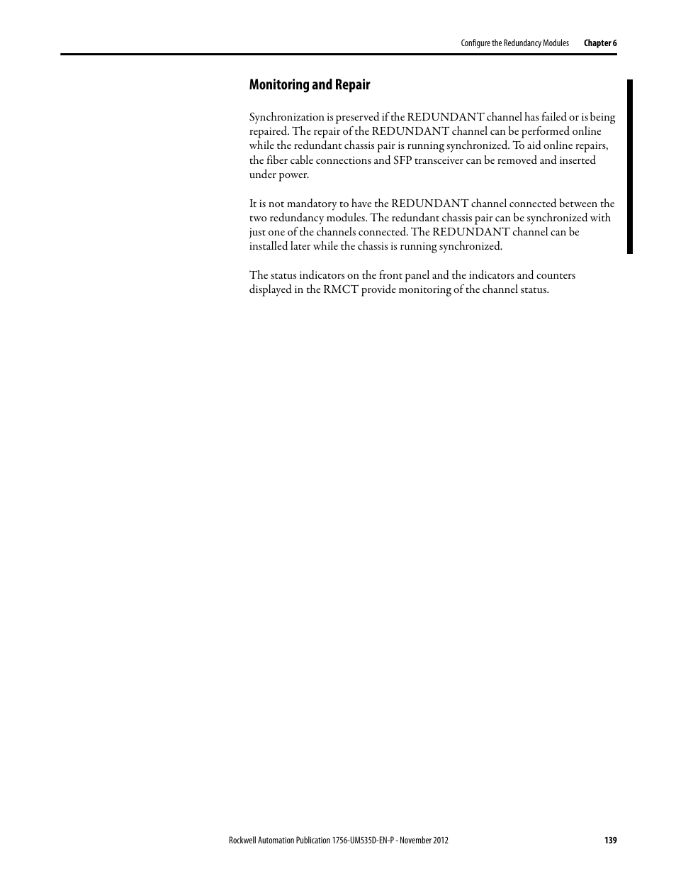 Monitoring and repair | Rockwell Automation 1756-RMxx ControlLogix Enhanced Redundancy System User Manual User Manual | Page 139 / 296