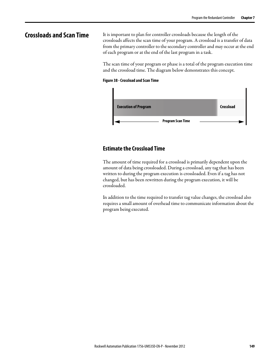 Crossloads and scan time, Figure 38 - crossload and scan time, Estimate the crossload time | Rockwell Automation 1756-RMxx ControlLogix Enhanced Redundancy System User Manual User Manual | Page 149 / 296