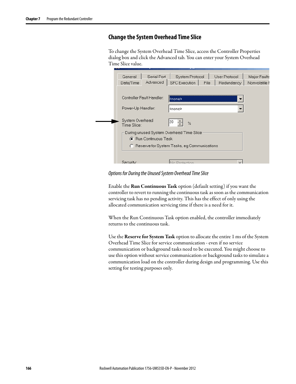 Change the system overhead time slice | Rockwell Automation 1756-RMxx ControlLogix Enhanced Redundancy System User Manual User Manual | Page 166 / 296