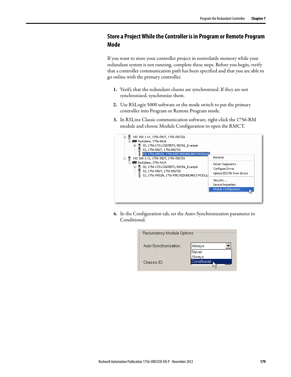 Rockwell Automation 1756-RMxx ControlLogix Enhanced Redundancy System User Manual User Manual | Page 179 / 296