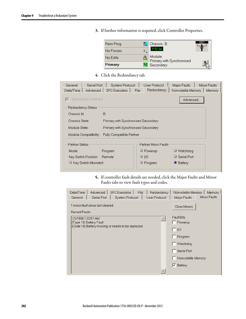 Click the redundancy tab | Rockwell Automation 1756-RMxx ControlLogix Enhanced Redundancy System User Manual User Manual | Page 202 / 296