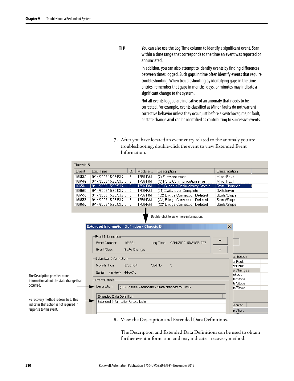 View the description and extended data definitions | Rockwell Automation 1756-RMxx ControlLogix Enhanced Redundancy System User Manual User Manual | Page 210 / 296