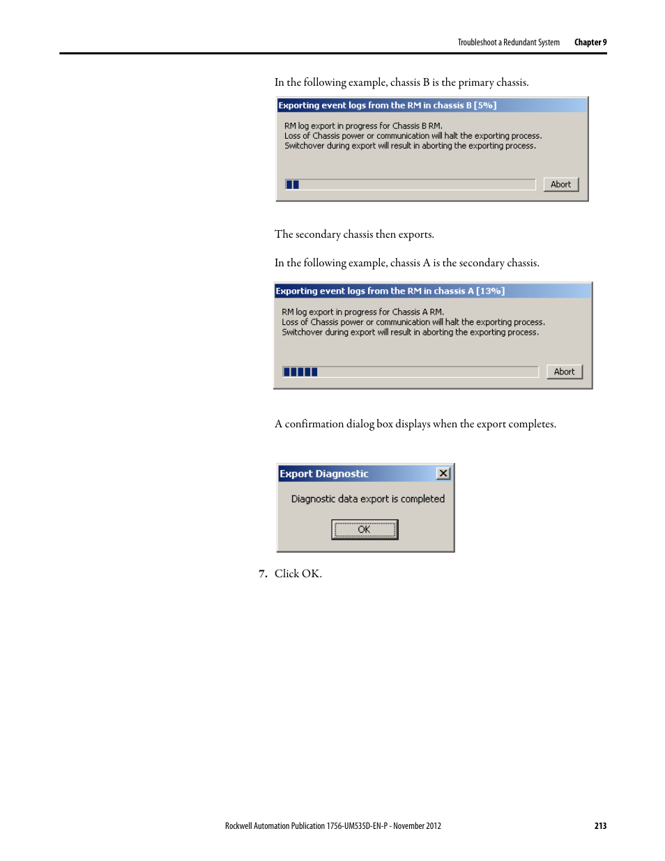 Click ok | Rockwell Automation 1756-RMxx ControlLogix Enhanced Redundancy System User Manual User Manual | Page 213 / 296