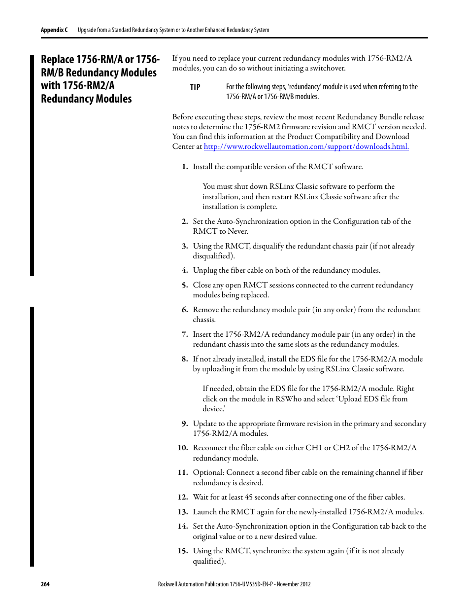 Replace, Redundancy modules | Rockwell Automation 1756-RMxx ControlLogix Enhanced Redundancy System User Manual User Manual | Page 264 / 296
