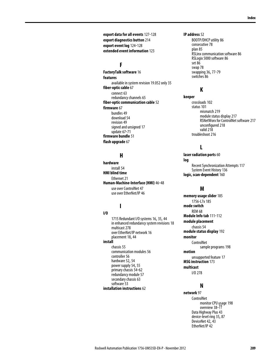 Rockwell Automation 1756-RMxx ControlLogix Enhanced Redundancy System User Manual User Manual | Page 289 / 296