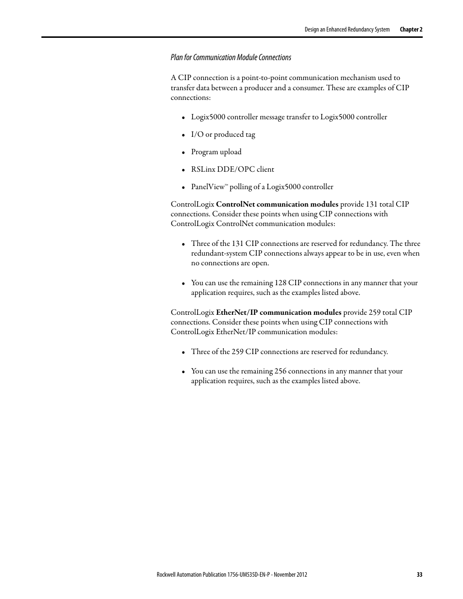 Plan for communication module connections | Rockwell Automation 1756-RMxx ControlLogix Enhanced Redundancy System User Manual User Manual | Page 33 / 296