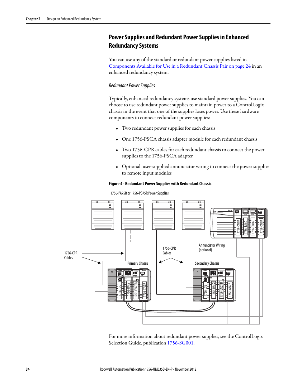 Redundant power supplies, Redundancy systems | Rockwell Automation 1756-RMxx ControlLogix Enhanced Redundancy System User Manual User Manual | Page 34 / 296
