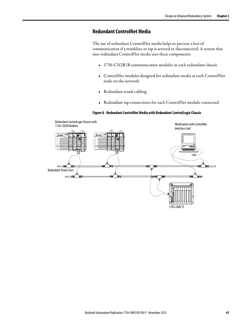 Redundant controlnet media | Rockwell Automation 1756-RMxx ControlLogix Enhanced Redundancy System User Manual User Manual | Page 41 / 296