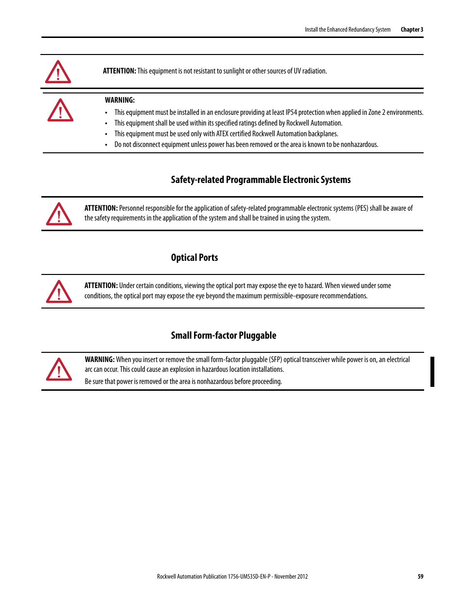 Safety-related programmable electronic systems, Optical ports, Small form-factor pluggable | Rockwell Automation 1756-RMxx ControlLogix Enhanced Redundancy System User Manual User Manual | Page 59 / 296