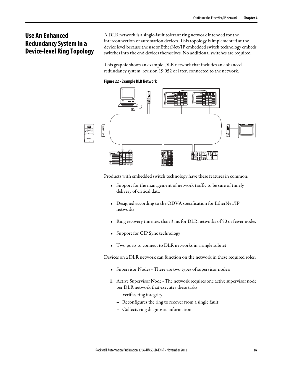 Figure 22 - example dlr network | Rockwell Automation 1756-RMxx ControlLogix Enhanced Redundancy System User Manual User Manual | Page 87 / 296