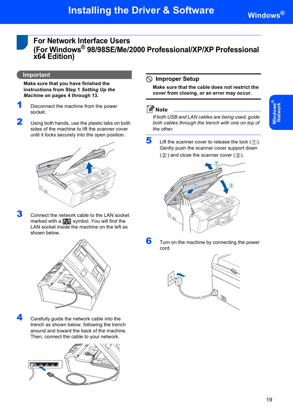 For network interface users (for windows, For network interface users, For windows | Installing the driver & software, Windows | Brother MFC-660CN User Manual | Page 21 / 34