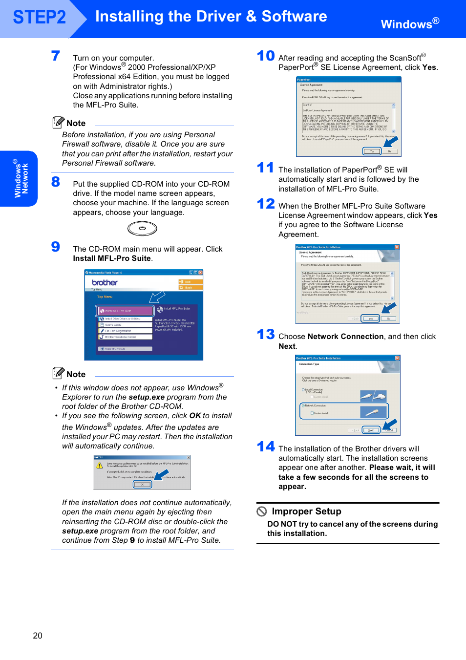 Step2, Installing the driver & software, Windows | Brother MFC-660CN User Manual | Page 22 / 34