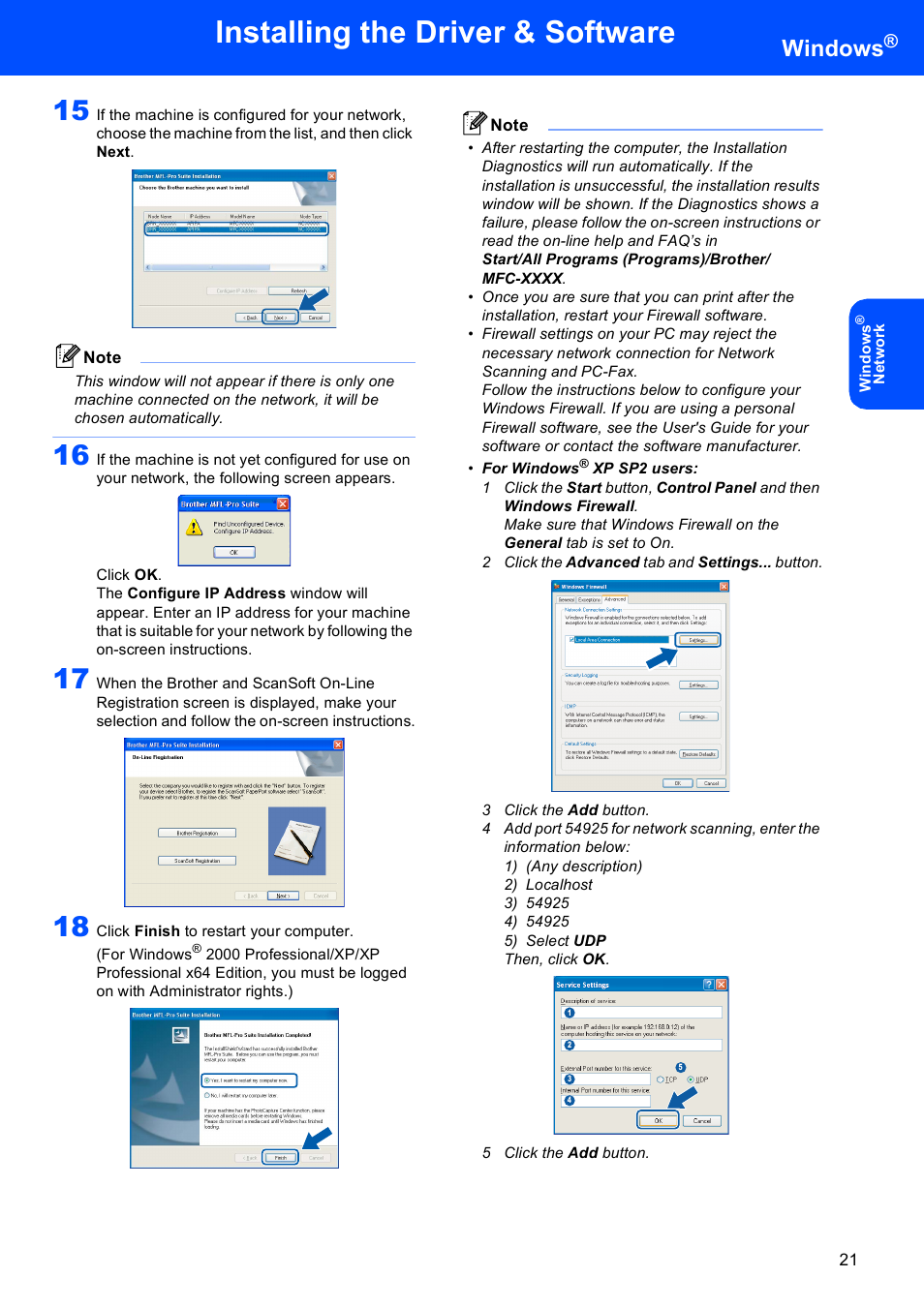 Installing the driver & software, Windows | Brother MFC-660CN User Manual | Page 23 / 34