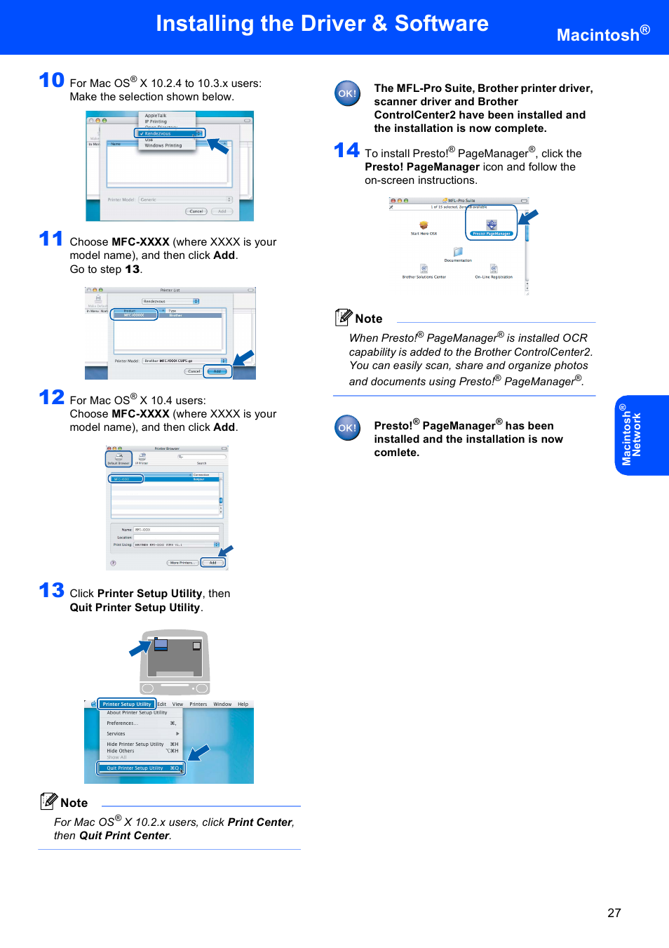 Step, Installing the driver & software, Macintosh | Brother MFC-660CN User Manual | Page 29 / 34