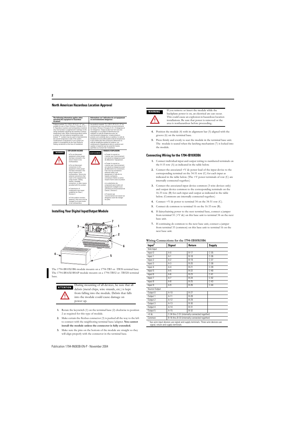 Rockwell Automation 1794-IB16XOB16P_IB10XOB6 Flex I/O Input/ Output Module Installation Instructions User Manual | Page 2 / 6