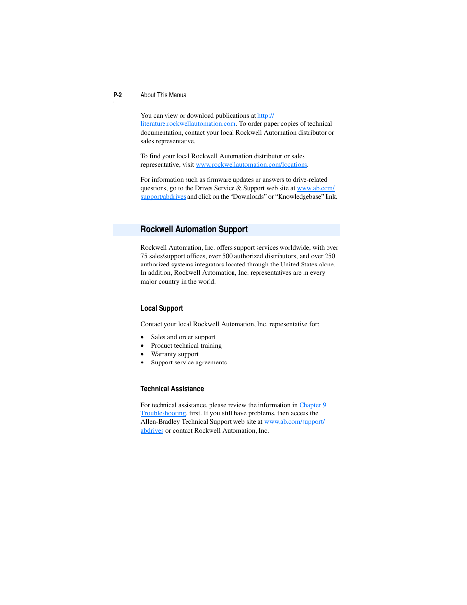 Rockwell automation support, Local support, Technical assistance | Rockwell Automation 1769-SM2 Compact I/O DSI/Modbus Communication Module User Manual | Page 10 / 204