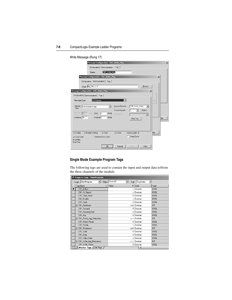 Single mode example program tags | Rockwell Automation 1769-SM2 Compact I/O DSI/Modbus Communication Module User Manual | Page 110 / 204