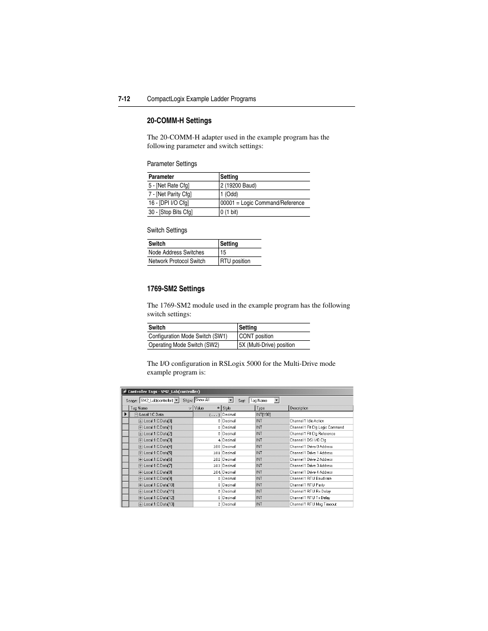 Comm-h settings, 1769-sm2 settings | Rockwell Automation 1769-SM2 Compact I/O DSI/Modbus Communication Module User Manual | Page 114 / 204