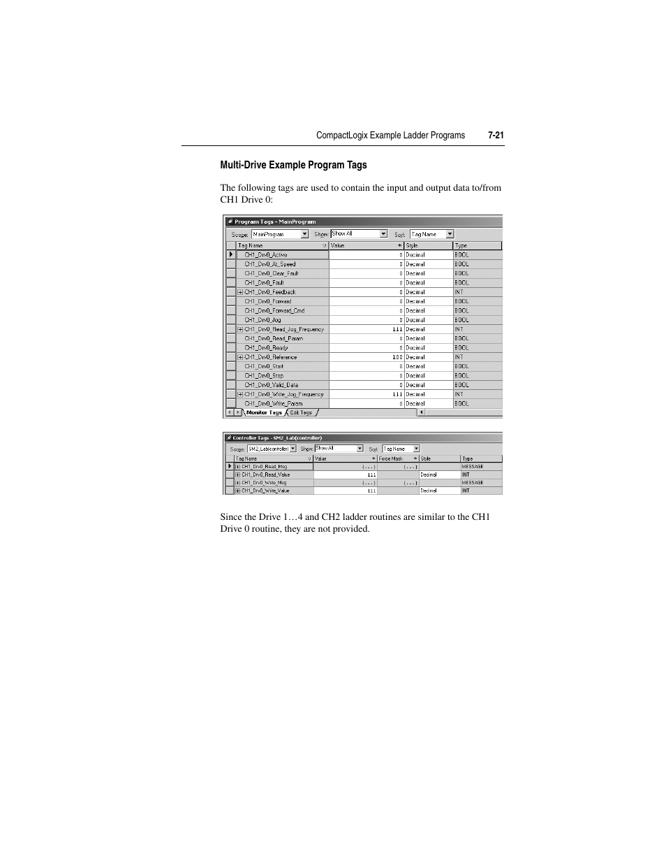 Multi-drive example program tags | Rockwell Automation 1769-SM2 Compact I/O DSI/Modbus Communication Module User Manual | Page 123 / 204