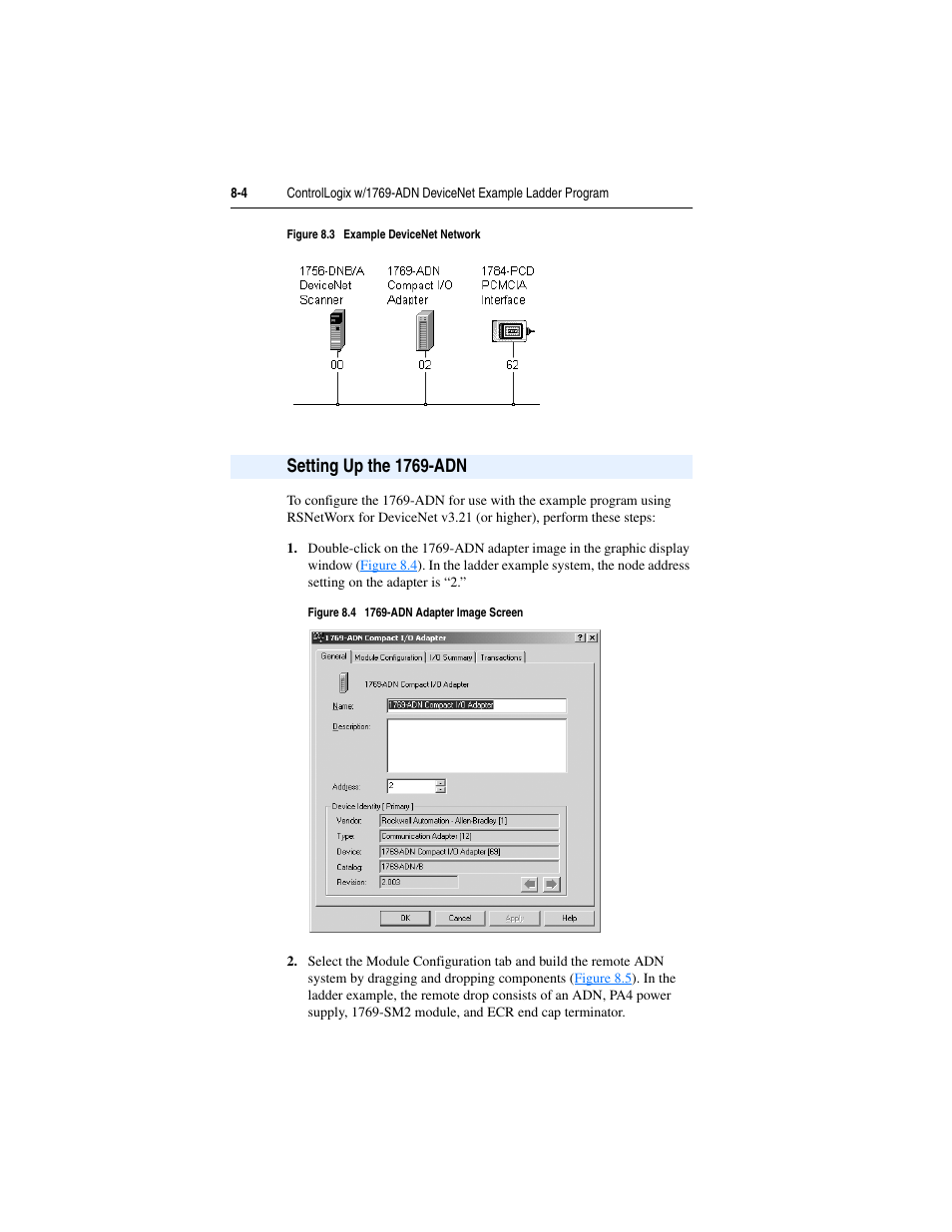 Setting up the 1769-adn, Setting up the 1769-adn -4, Figure 8.3 | Rockwell Automation 1769-SM2 Compact I/O DSI/Modbus Communication Module User Manual | Page 134 / 204