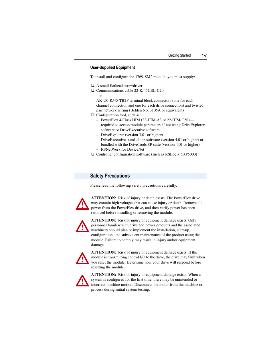 User-supplied equipment, Safety precautions, Safety precautions -7 | Rockwell Automation 1769-SM2 Compact I/O DSI/Modbus Communication Module User Manual | Page 19 / 204