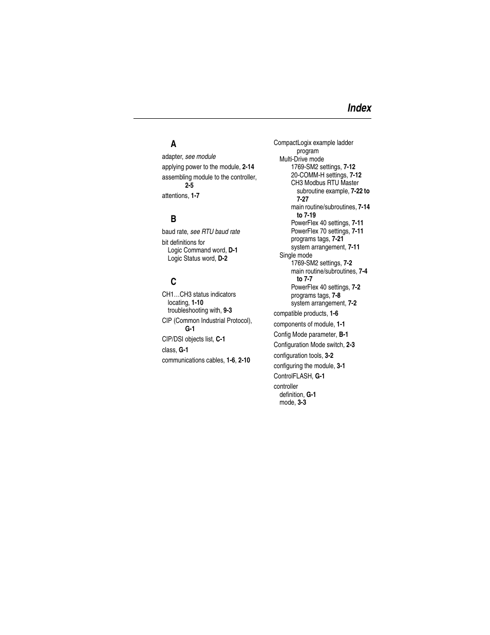 Index | Rockwell Automation 1769-SM2 Compact I/O DSI/Modbus Communication Module User Manual | Page 197 / 204