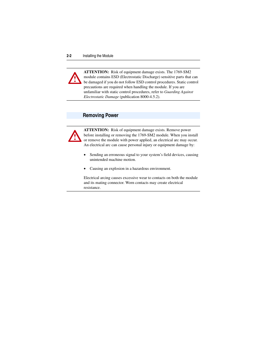 Removing power, Removing power -2 | Rockwell Automation 1769-SM2 Compact I/O DSI/Modbus Communication Module User Manual | Page 24 / 204