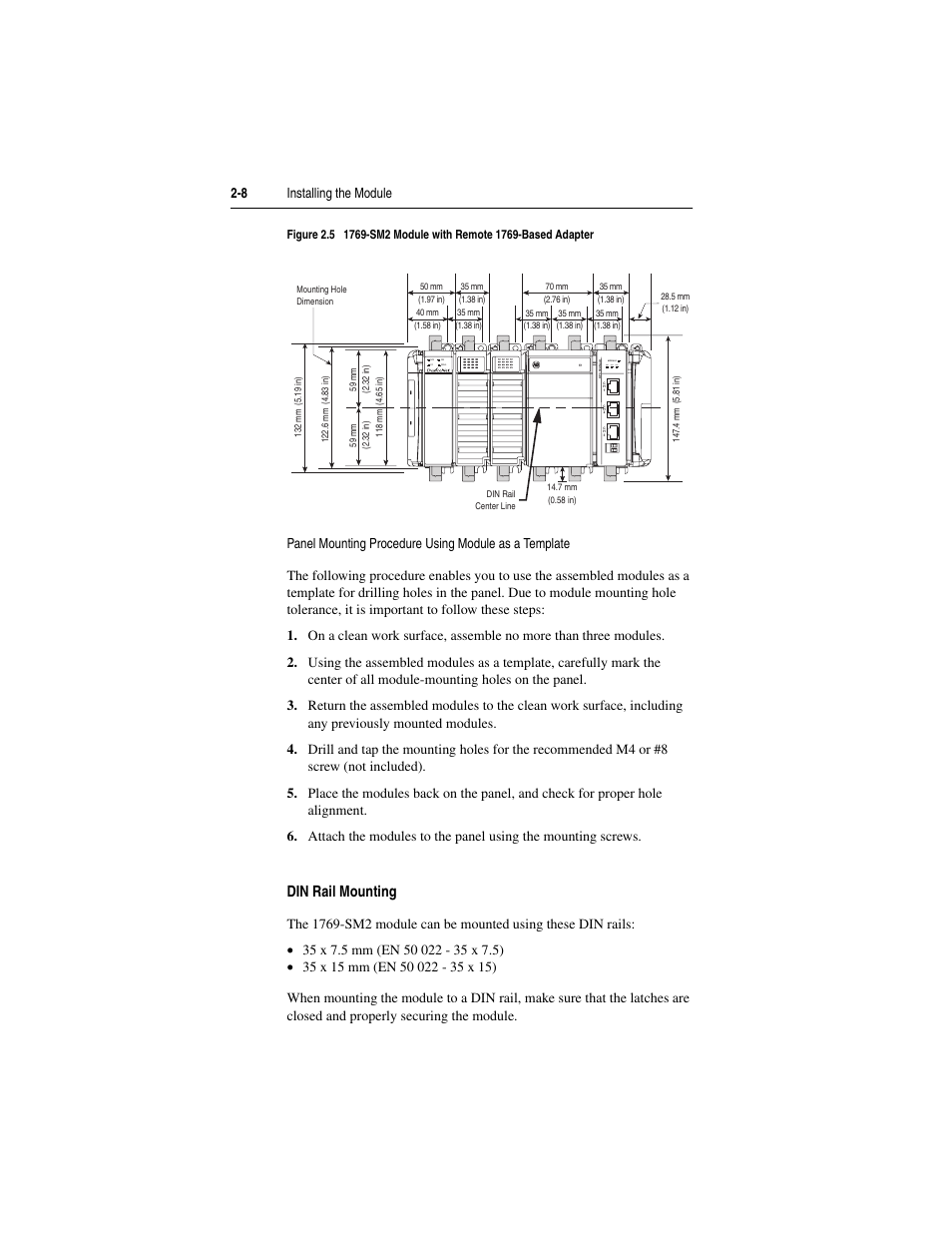 Din rail mounting | Rockwell Automation 1769-SM2 Compact I/O DSI/Modbus Communication Module User Manual | Page 30 / 204