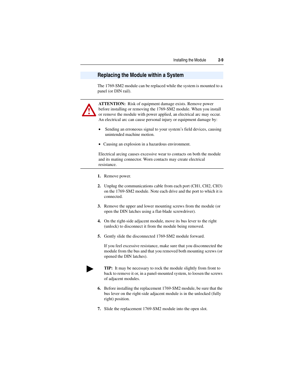 Replacing the module within a system, Replacing the module within a system -9, Replacing the module within a | Rockwell Automation 1769-SM2 Compact I/O DSI/Modbus Communication Module User Manual | Page 31 / 204