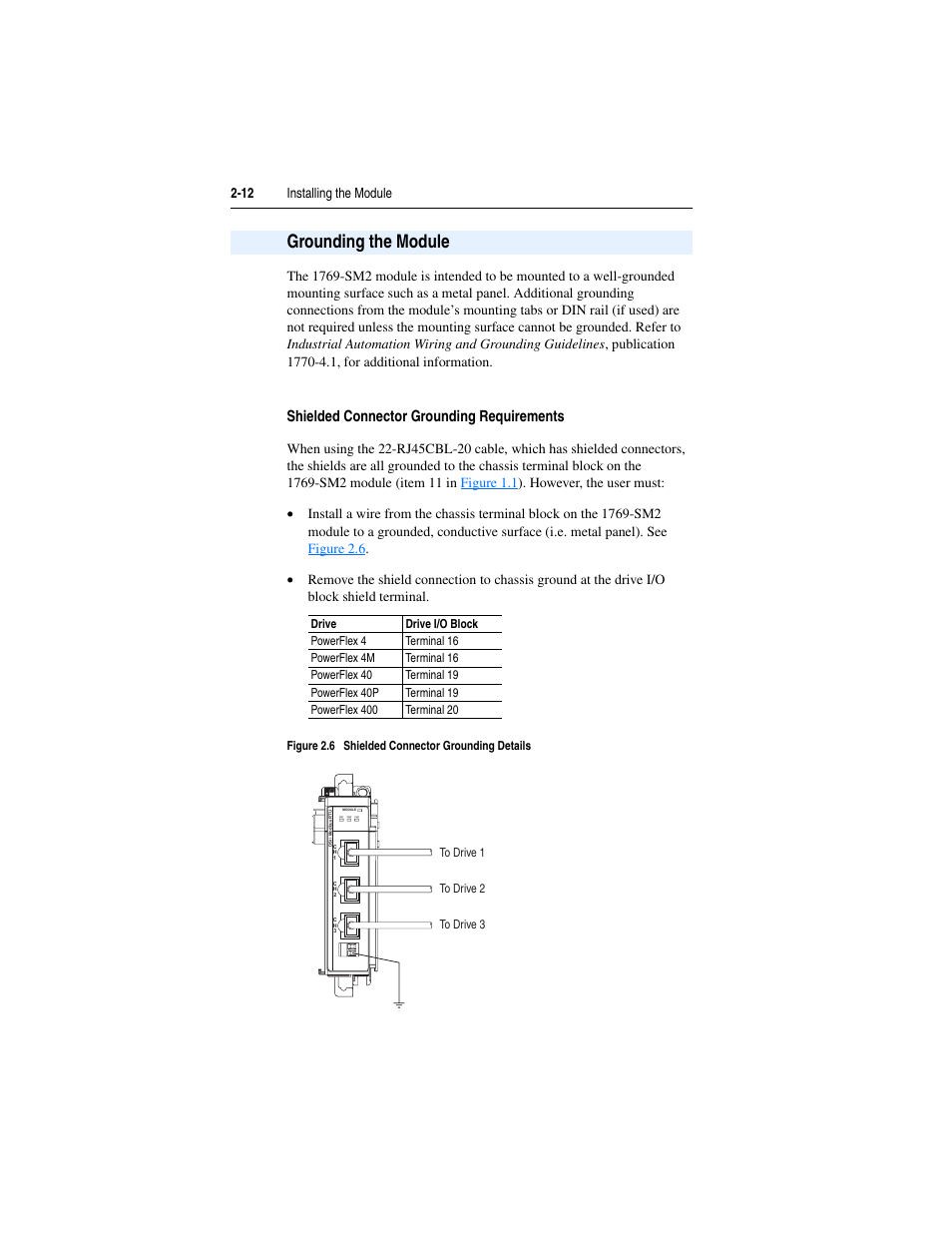 Grounding the module, Shielded connector grounding requirements, Grounding the module -12 | Rockwell Automation 1769-SM2 Compact I/O DSI/Modbus Communication Module User Manual | Page 34 / 204