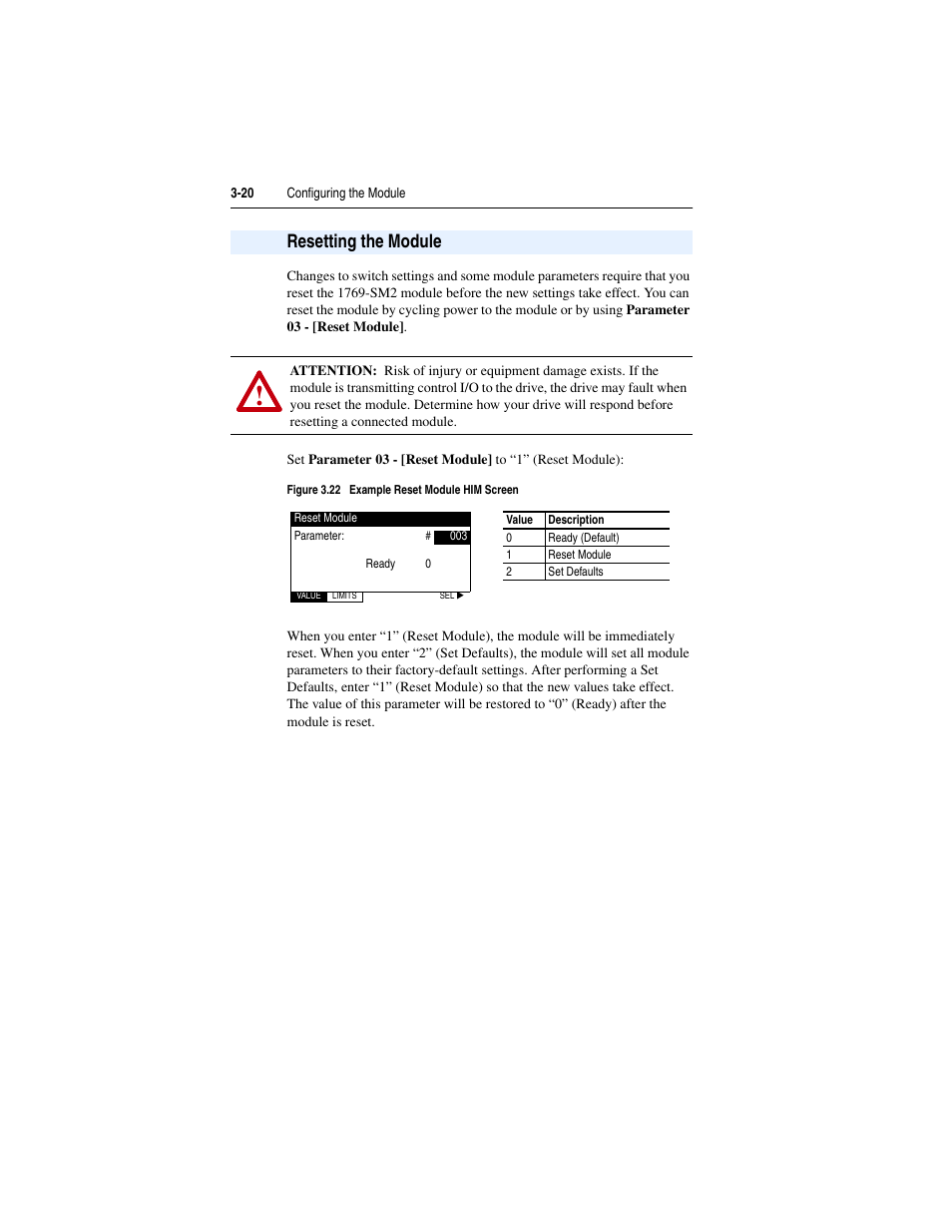 Resetting the module, Resetting the module -20, Module (see | Rockwell Automation 1769-SM2 Compact I/O DSI/Modbus Communication Module User Manual | Page 58 / 204