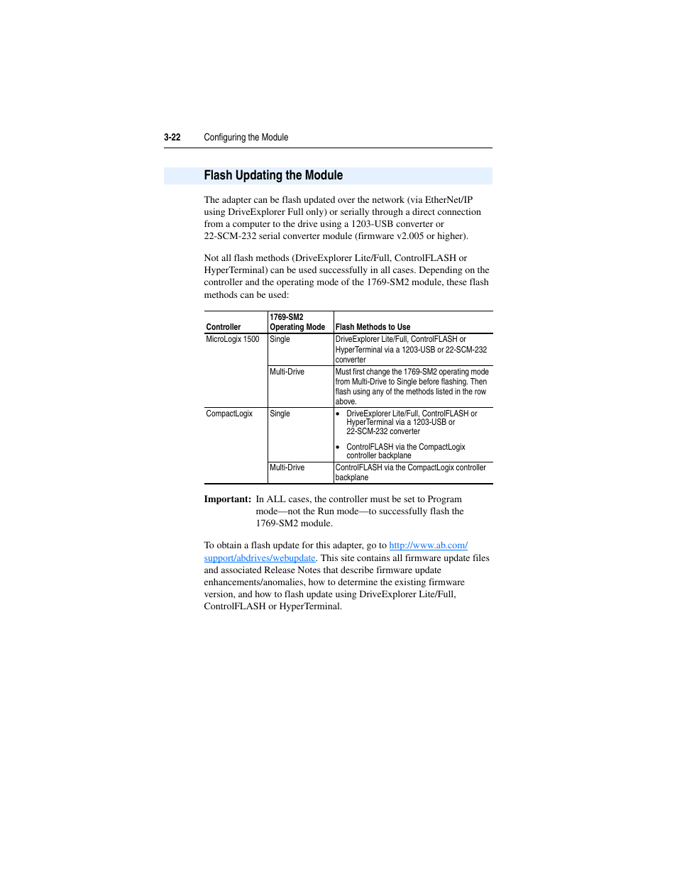 Flash updating the module, Flash updating the module -22 | Rockwell Automation 1769-SM2 Compact I/O DSI/Modbus Communication Module User Manual | Page 60 / 204