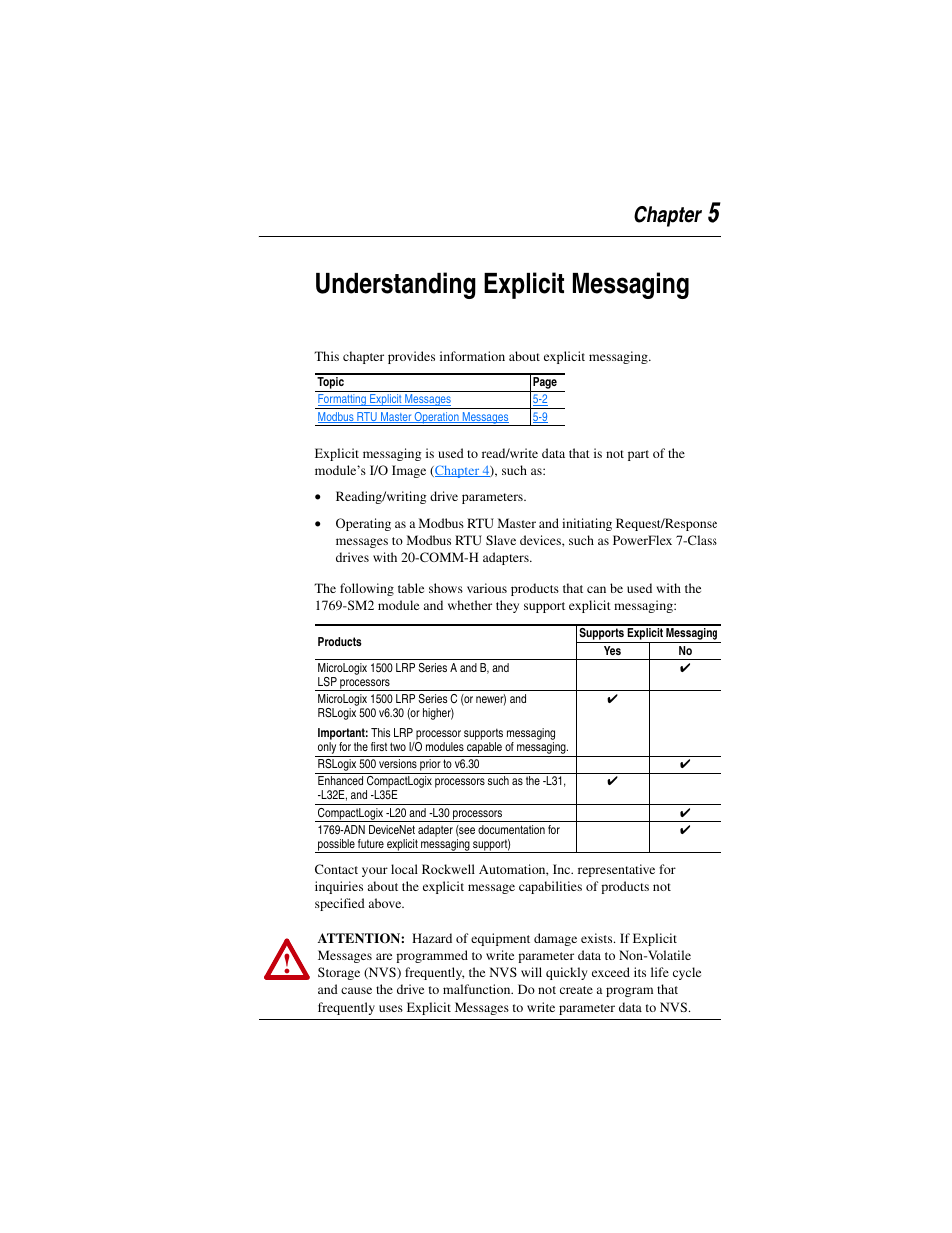 Chapter 5, Understanding explicit messaging, 5understanding explicit messaging | Rockwell Automation 1769-SM2 Compact I/O DSI/Modbus Communication Module User Manual | Page 65 / 204