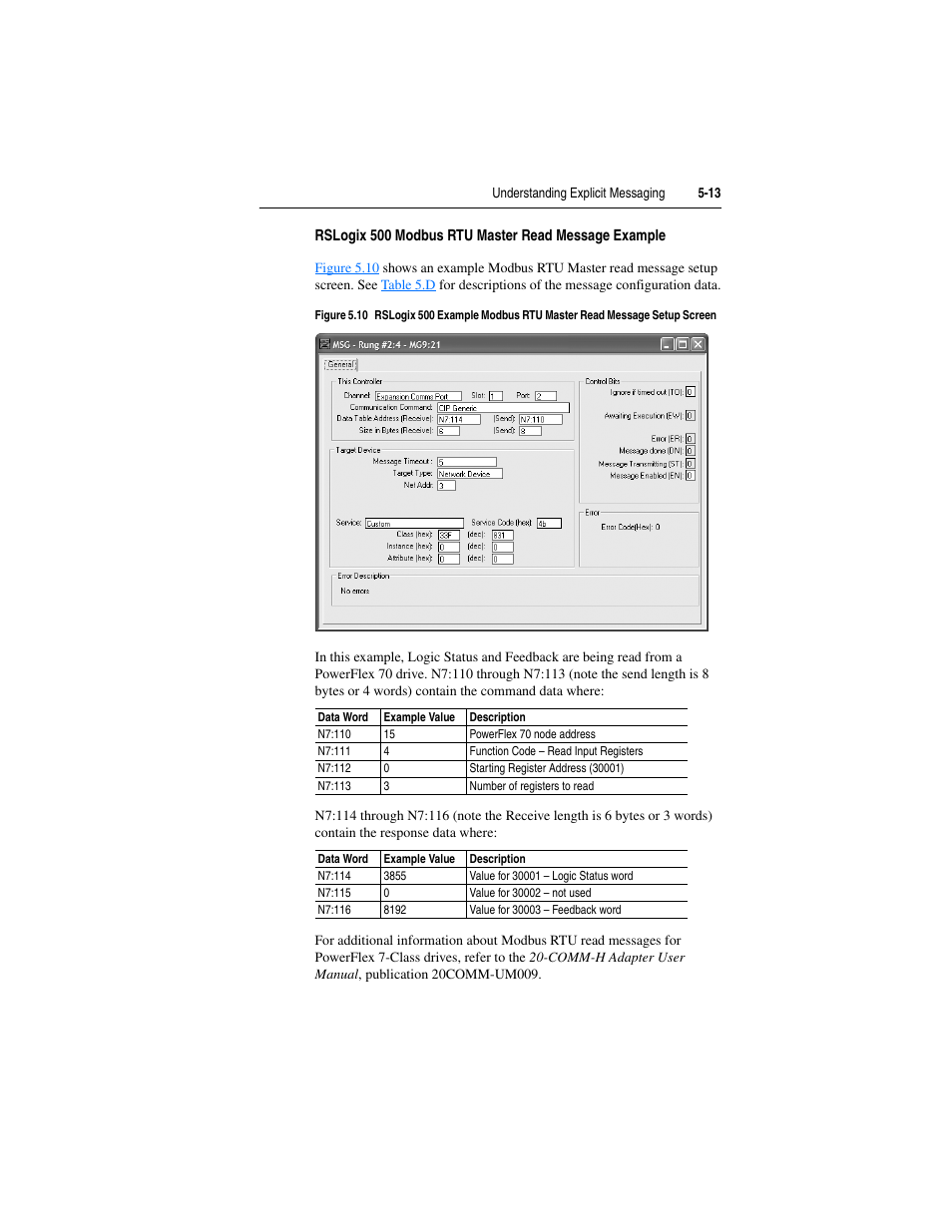 Rslogix 500 modbus rtu master read message example | Rockwell Automation 1769-SM2 Compact I/O DSI/Modbus Communication Module User Manual | Page 77 / 204