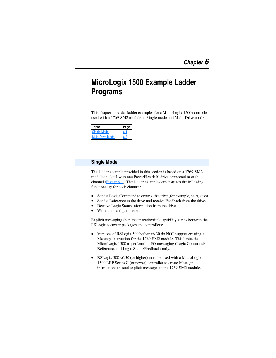 Chapter 6, Micrologix 1500 example ladder programs, Single mode | Single mode -1 | Rockwell Automation 1769-SM2 Compact I/O DSI/Modbus Communication Module User Manual | Page 81 / 204