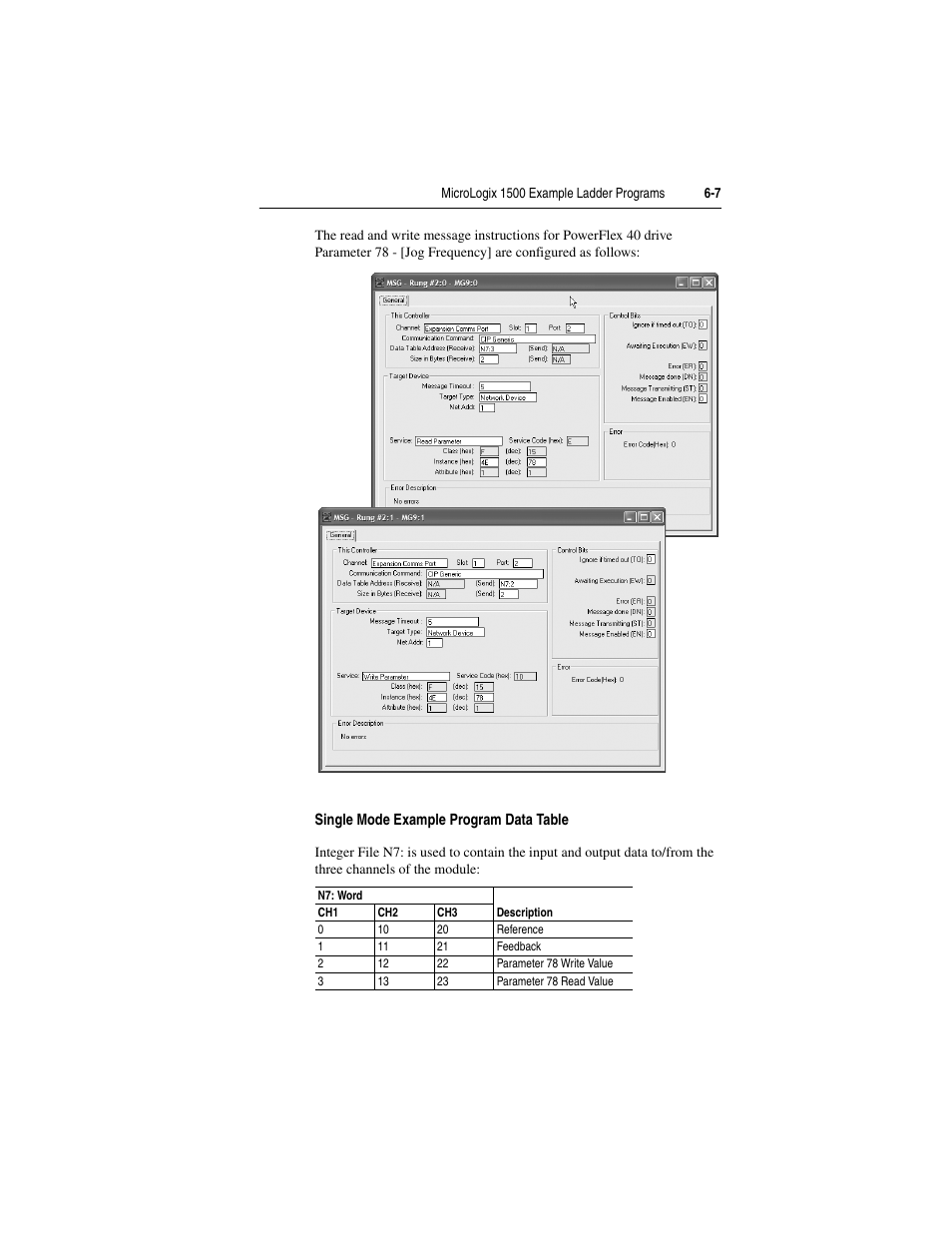 Single mode example program data table | Rockwell Automation 1769-SM2 Compact I/O DSI/Modbus Communication Module User Manual | Page 87 / 204