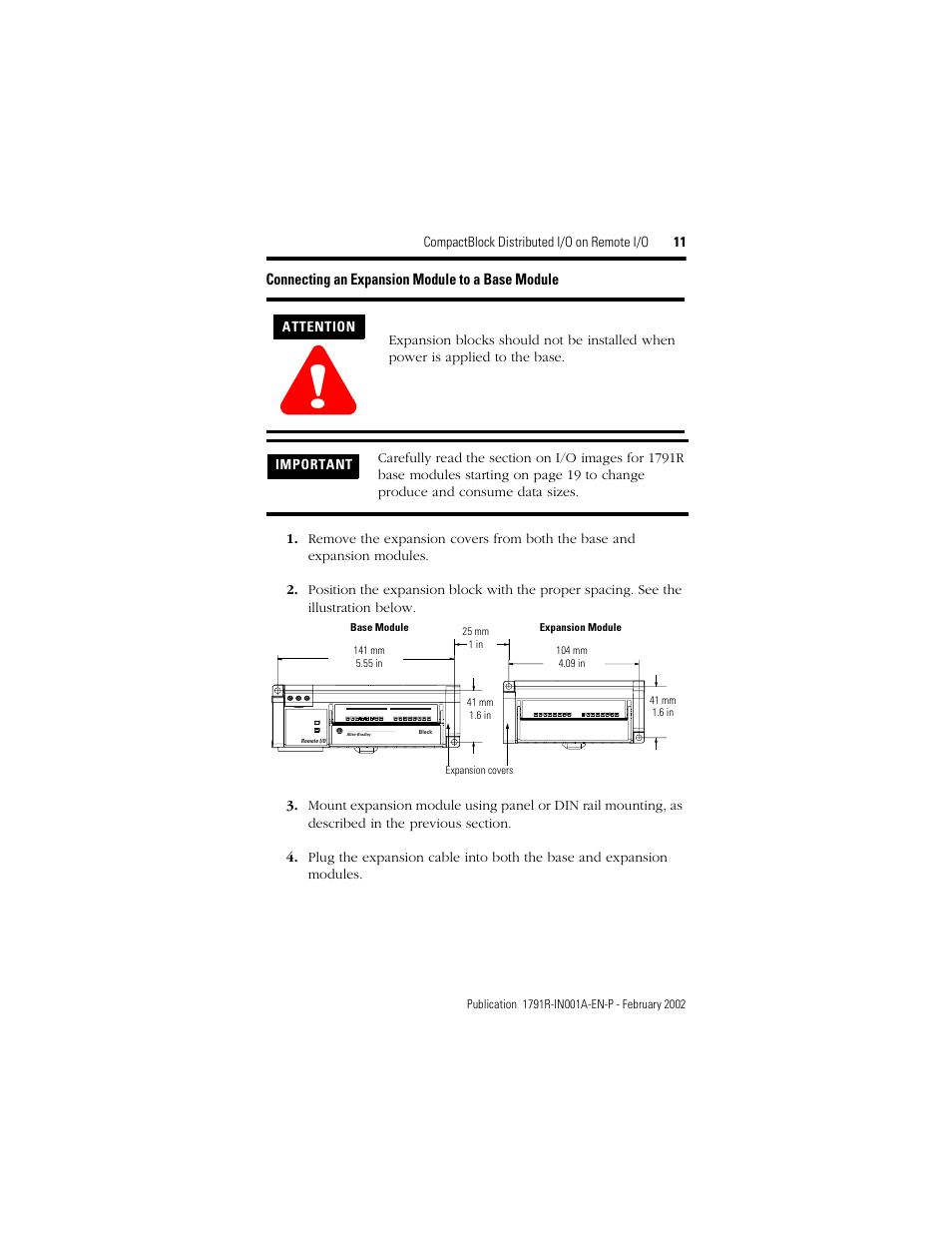 Connecting an expansion module to a base module | Rockwell Automation 1791R-XXXX CompactBlock RIO User Manual | Page 11 / 28