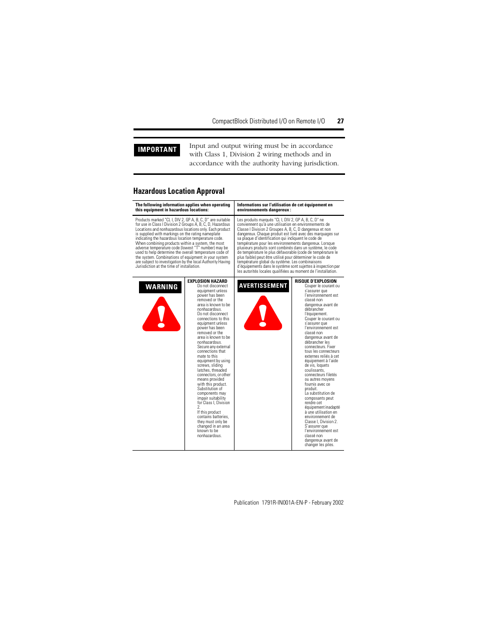 Hazardous location approval | Rockwell Automation 1791R-XXXX CompactBlock RIO User Manual | Page 27 / 28