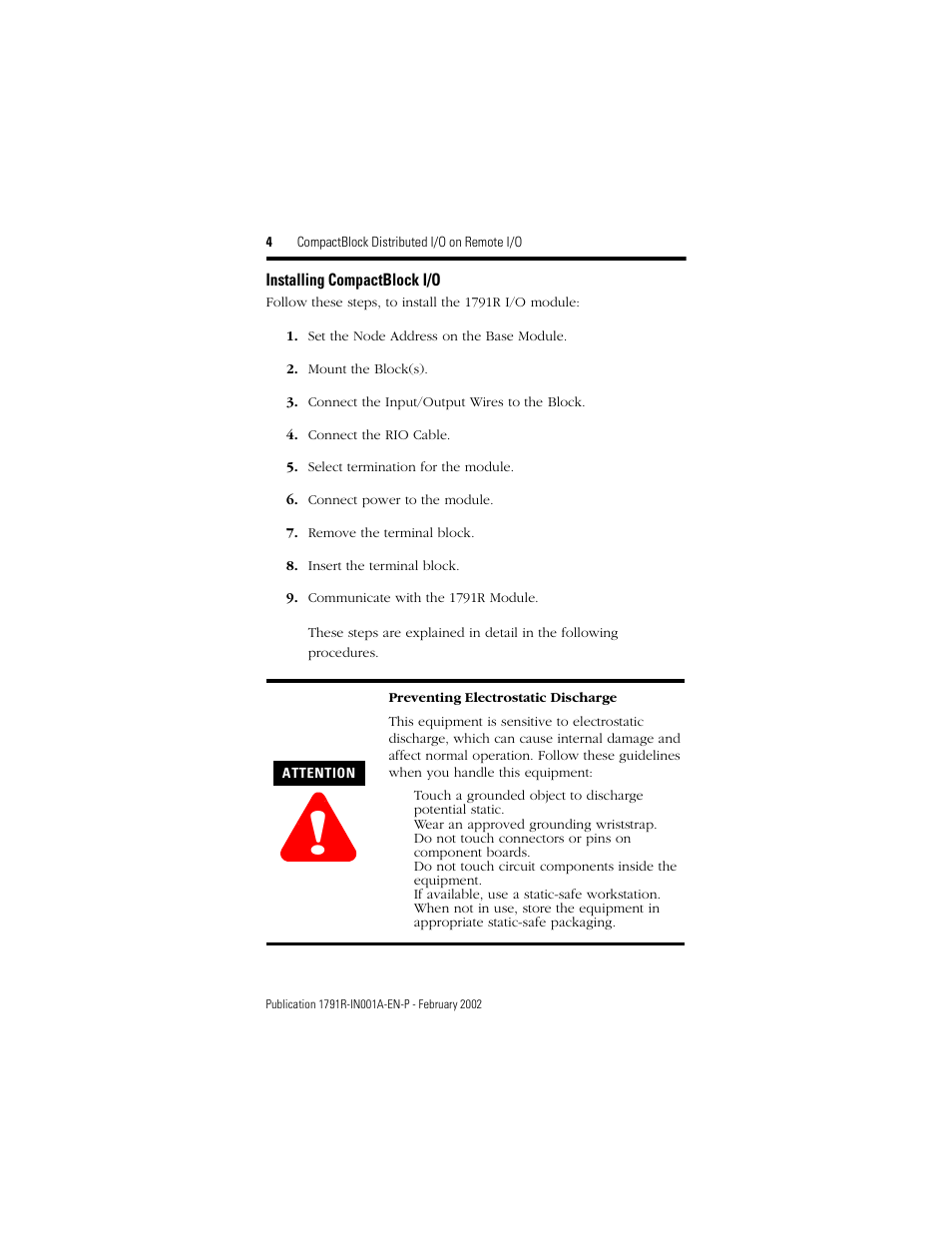 Installing compactblock i/o | Rockwell Automation 1791R-XXXX CompactBlock RIO User Manual | Page 4 / 28