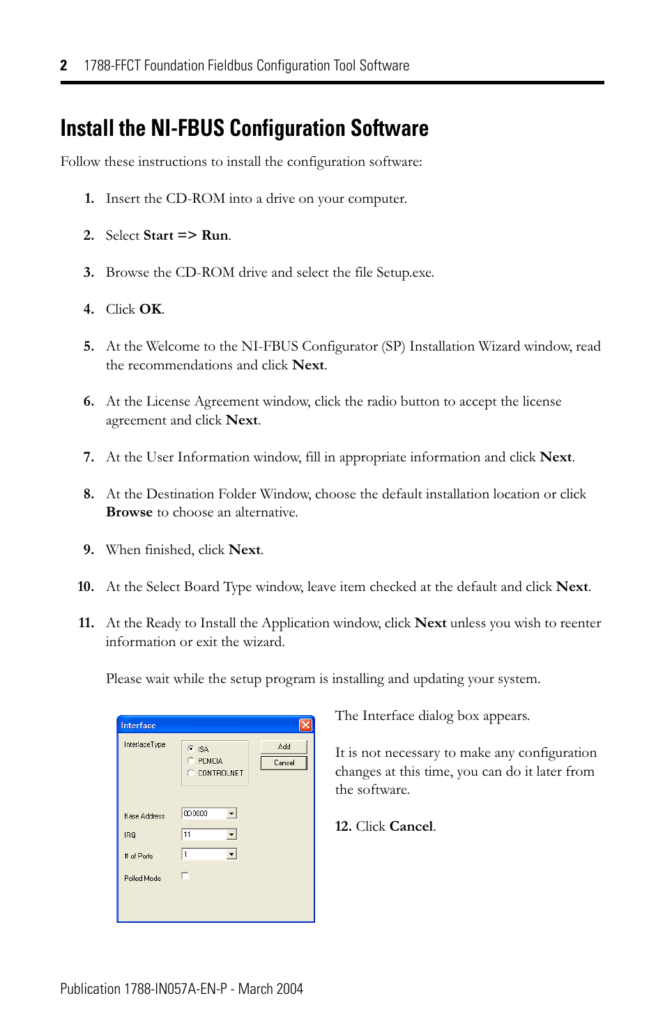 Install the ni-fbus configuration software | Rockwell Automation 1788-CN2FF Foundation Fieldbus Configuration Tool Software User Manual | Page 2 / 4