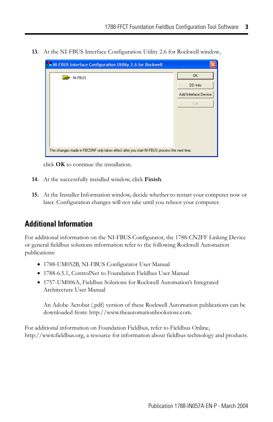 Additional information | Rockwell Automation 1788-CN2FF Foundation Fieldbus Configuration Tool Software User Manual | Page 3 / 4