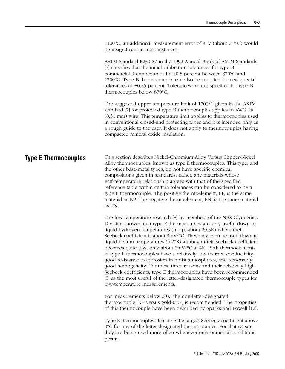 Type e thermocouples | Rockwell Automation 1762-IT4 Thermocouple/mV Input Module User Manual | Page 103 / 144