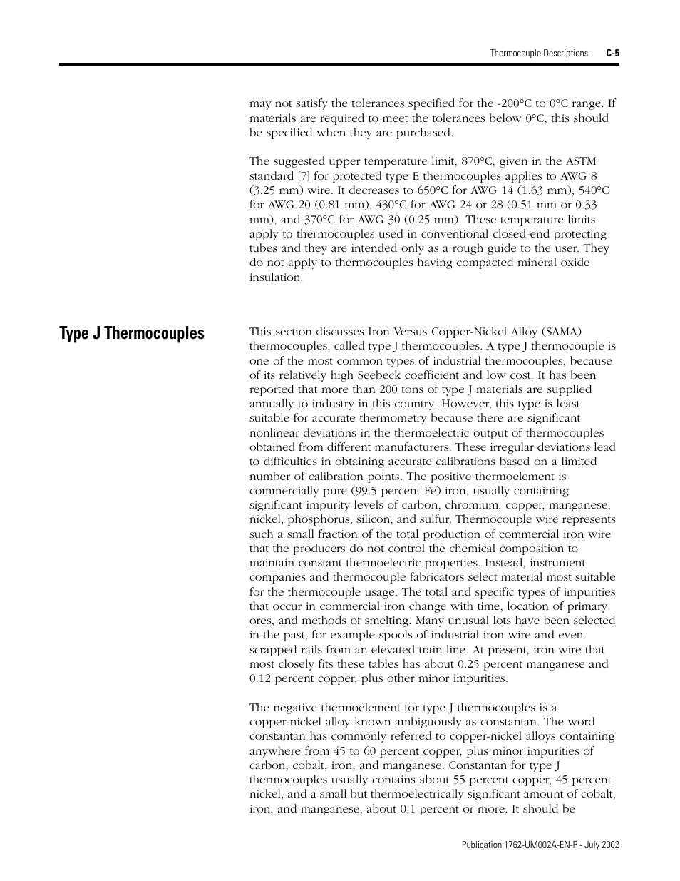 Type j thermocouples | Rockwell Automation 1762-IT4 Thermocouple/mV Input Module User Manual | Page 105 / 144
