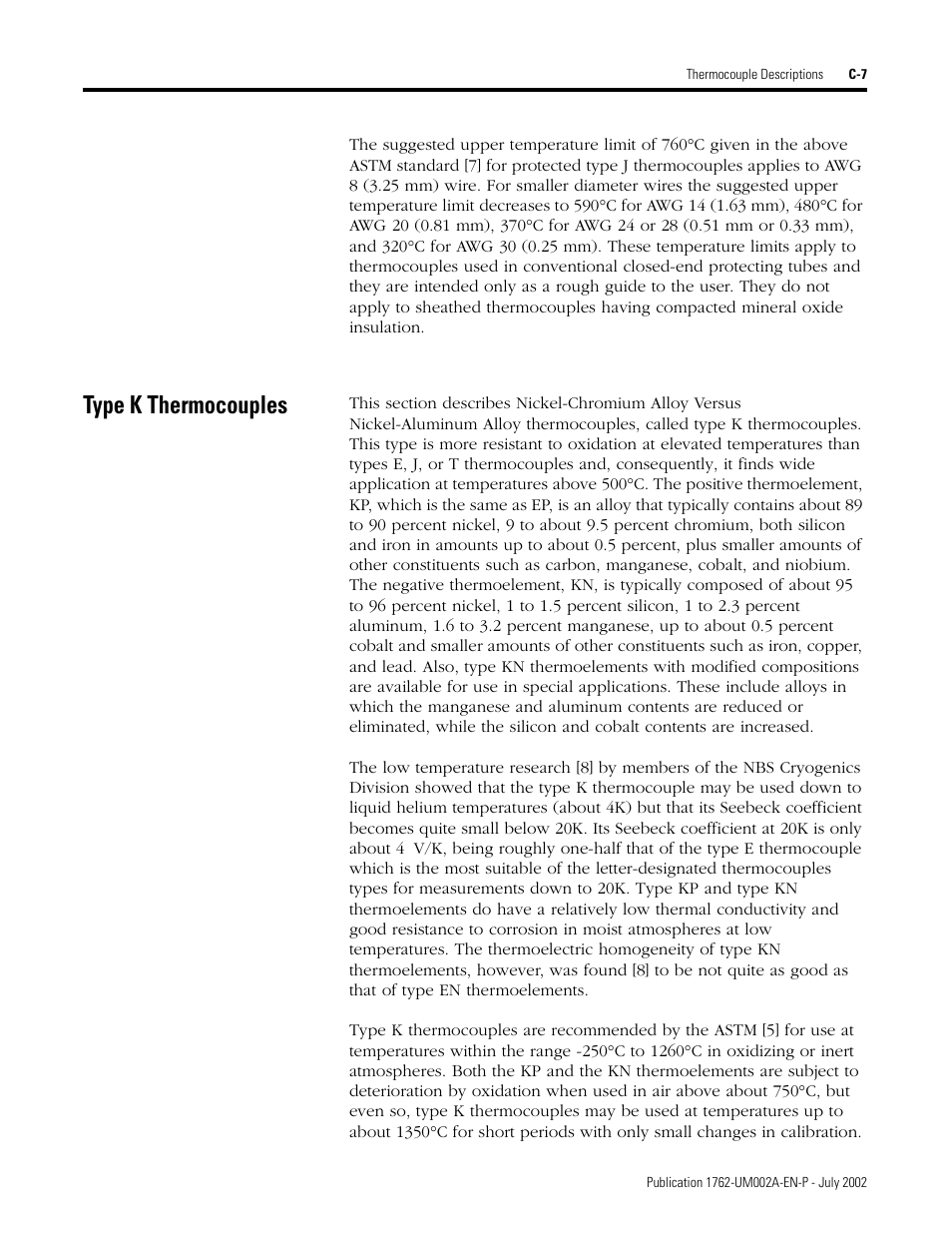 Type k thermocouples | Rockwell Automation 1762-IT4 Thermocouple/mV Input Module User Manual | Page 107 / 144