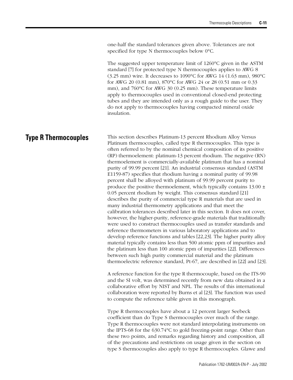 Type r thermocouples | Rockwell Automation 1762-IT4 Thermocouple/mV Input Module User Manual | Page 111 / 144